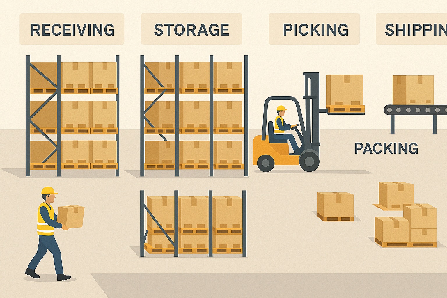 Optimized warehouse layout with efficient material handling flow